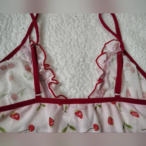 *NWOT* Romwe Women's Large 2-piece Cherry Strawberry Print Pajamas - Picture 5 of 10